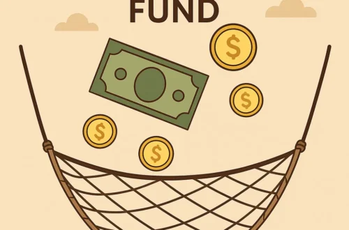 Illustration of emergency fund as a financial safety net catching coins and bills