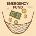 Illustration of emergency fund as a financial safety net catching coins and bills