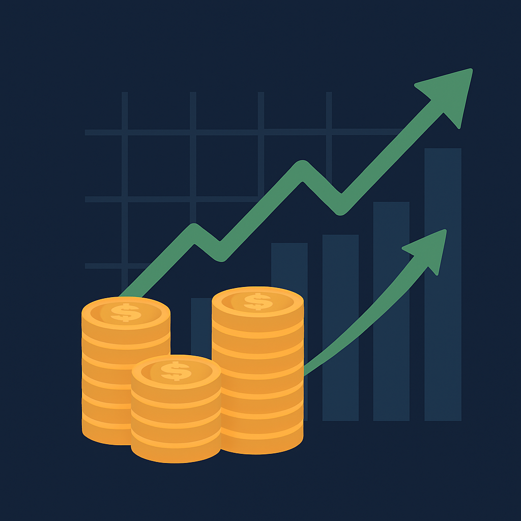 flat style illustration of mutual funds investing concept with coins and financial growth chart