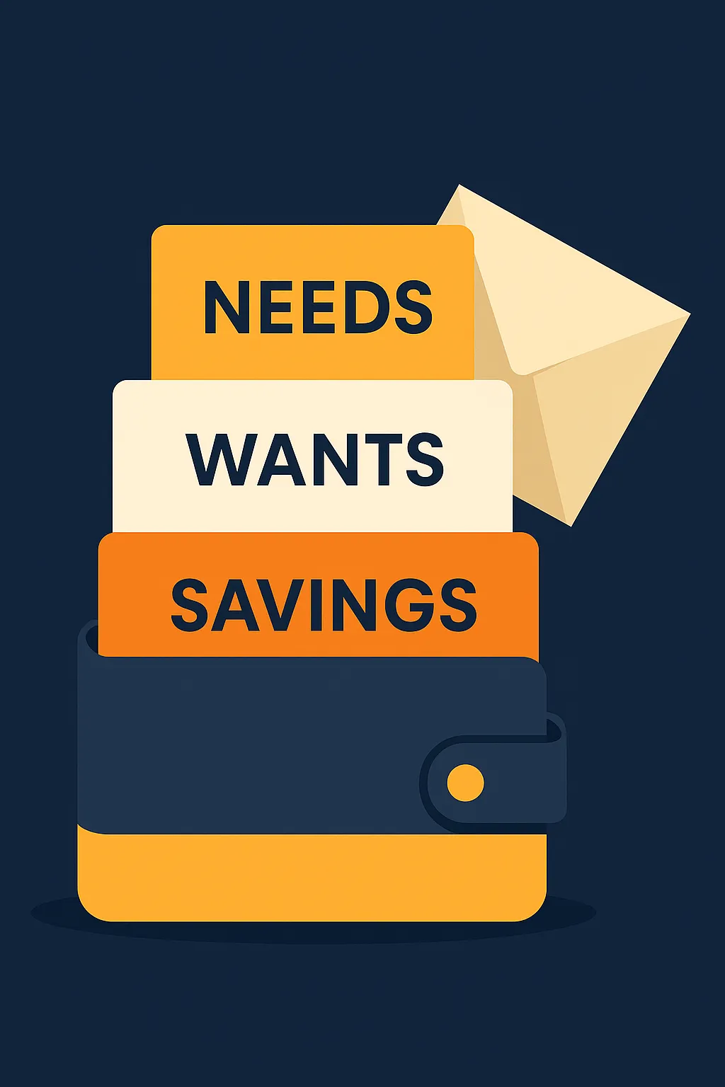 flat style illustration showing budgeting concept for the 50 30 20 rule with salary split into needs wants and savings
